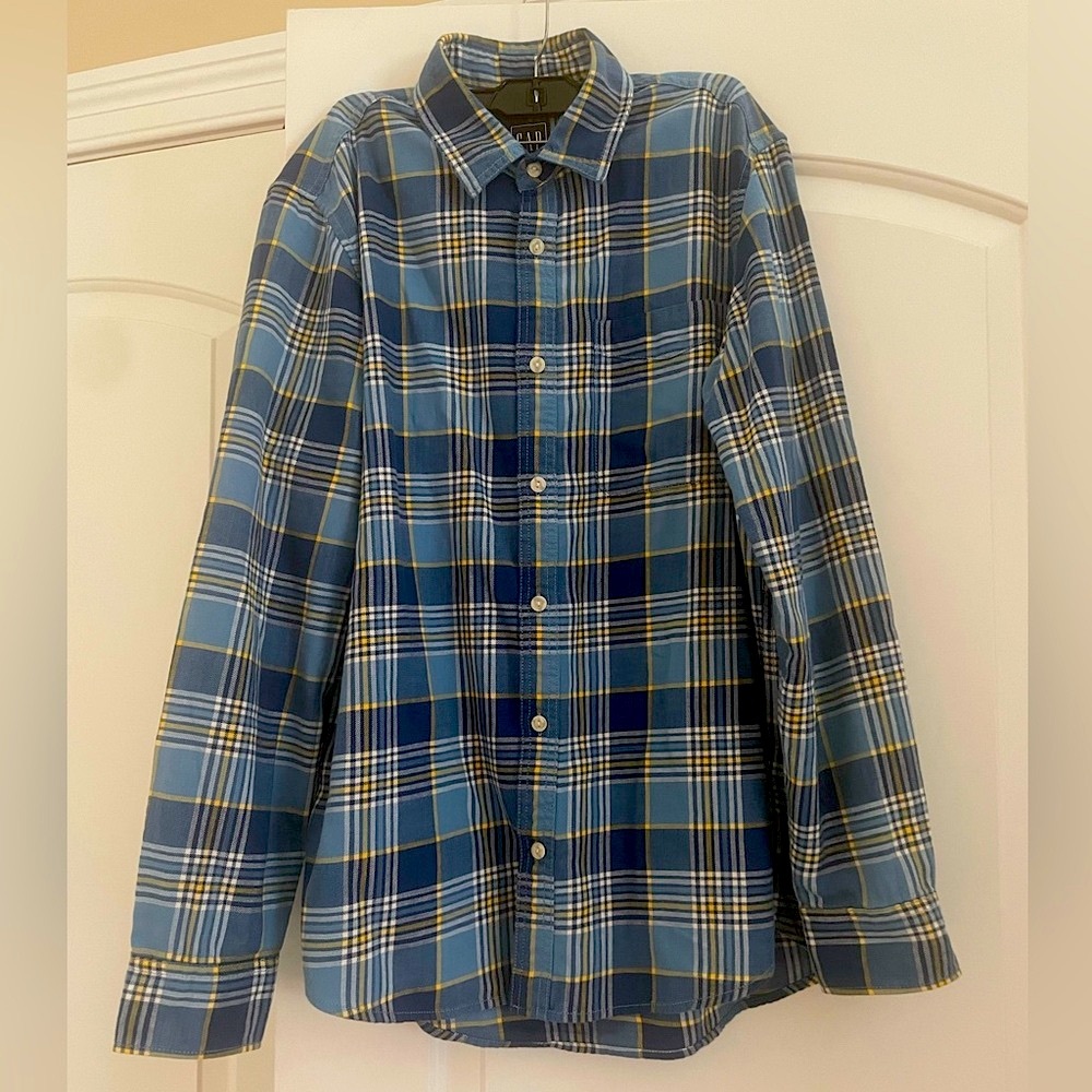 GAP Blue and Yellow Plaid Men's Casual Shirt